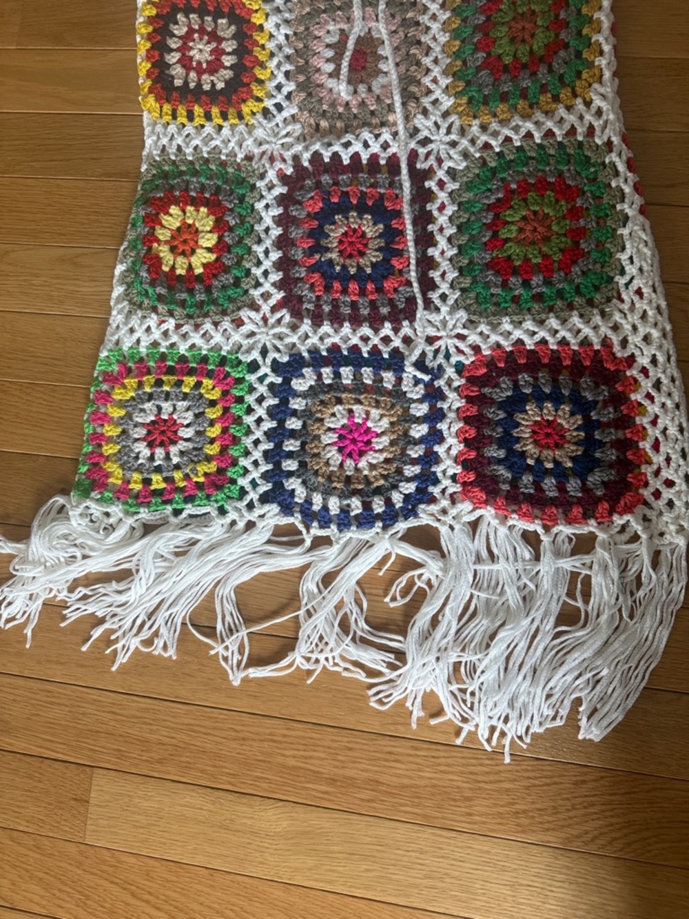 Handmade Crochet Two-Piece Set in White with Multicolor Squares - Picture 2 of 7